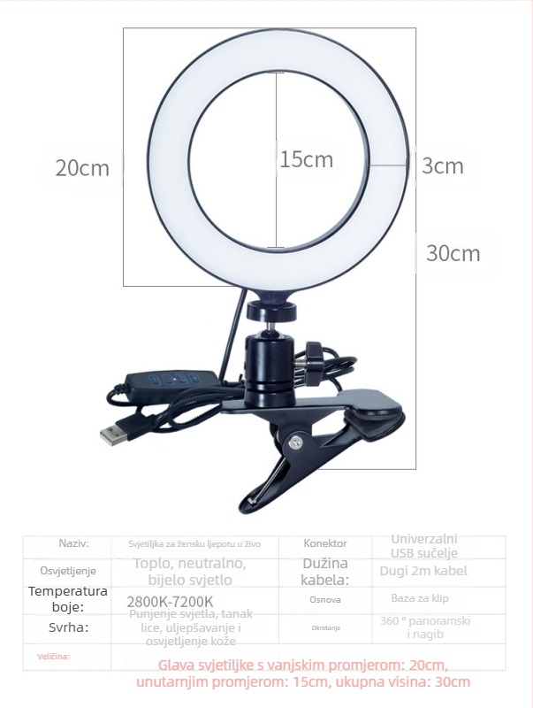 Prijenosna rasvjeta za fotografije za telefon (Youguang RL-6/RL-8/RL-10/RL-12) – dimmable, prilagodljiva boja svjetla i svjetline