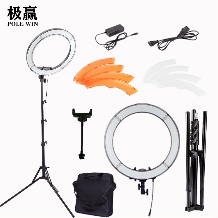 Prijenosna kružna svjetiljka za fotografiju – 240 LED, 5600K, 55W, 100–240V, podesiva svjetlina, domet do 4 m, model RL-18PDF