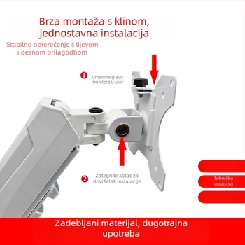 Stalak za monitor s pneumatskom rukom, podesiva visina i okretni mehanički ram, materijal: ugljikova čelika + ABS + PA