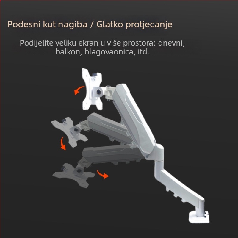 Stalak za monitor s pneumatskom rukom, podesiva visina i okretni mehanički ram, materijal: ugljikova čelika + ABS + PA