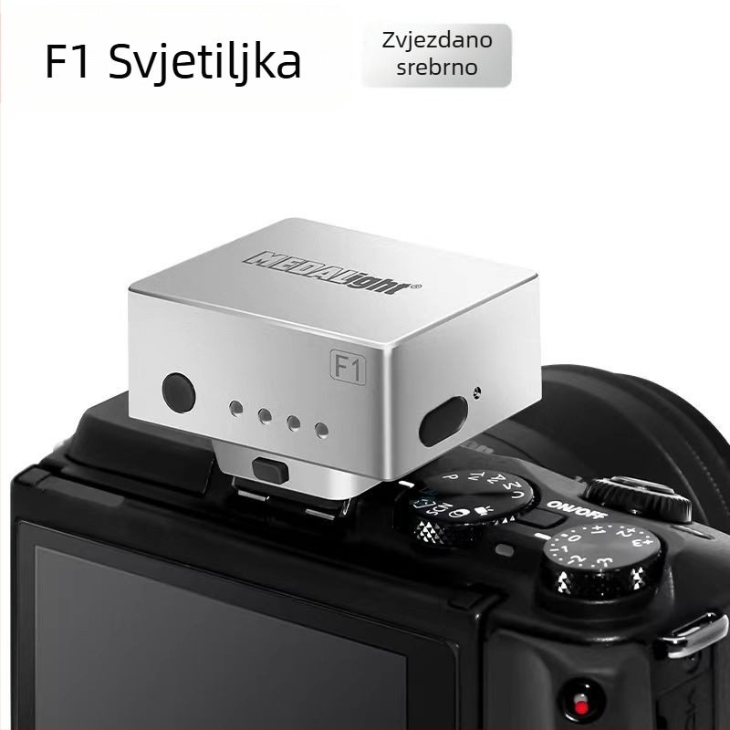 Medalight F1 Mini vanjska bljeskalica — kompaktna i prijenosna, univerzalni hot shoe za DSLR/mirrorless fotoaparate (Bez samostalnog napajanja; Jačina svjetla nije prilagodljiva)