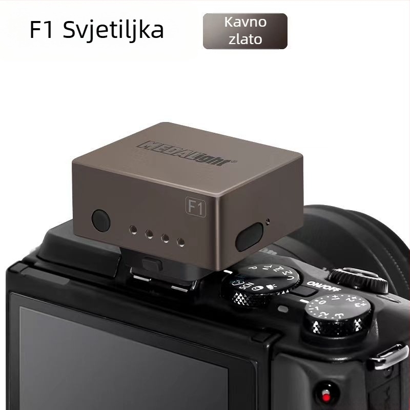 Medalight F1 Mini vanjska bljeskalica — kompaktna i prijenosna, univerzalni hot shoe za DSLR/mirrorless fotoaparate (Bez samostalnog napajanja; Jačina svjetla nije prilagodljiva)