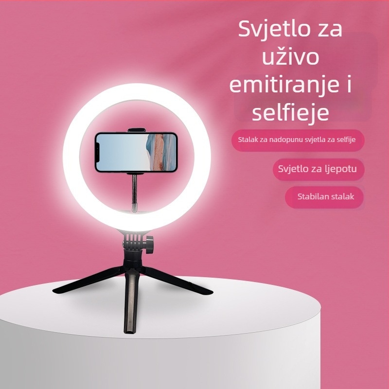 Xinjiasheng LED ring light sa držačem za telefon za fotografiju i live streaming, 12W, 5V/2A, tri boje temperature