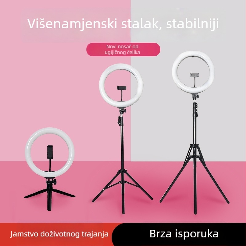 Xinjiasheng LED ring light sa držačem za telefon za fotografiju i live streaming, 12W, 5V/2A, tri boje temperature