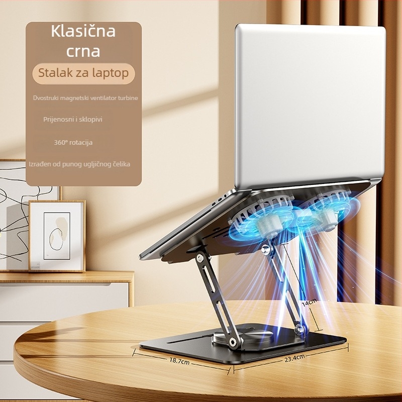Držač za laptop LS29, 360° rotacija, ugrađeni ventilator hlađenja, potpuno metalna konstrukcija, težina 1,2 kg