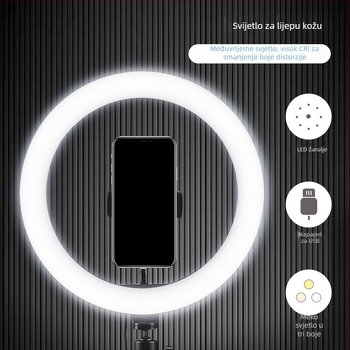 Kružna LED lampica za telefon za selfie i live streaming – 5V, 5W, 3000–6500K, podesiva jačina svjetla