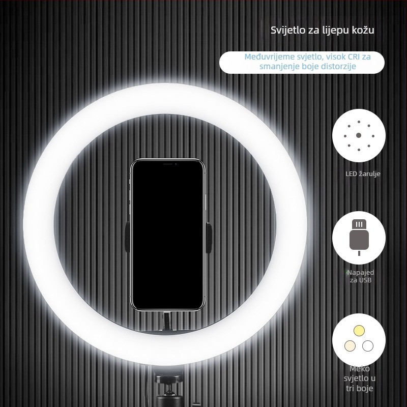 Kružna LED lampica za telefon za selfie i live streaming – 5V, 5W, 3000–6500K, podesiva jačina svjetla