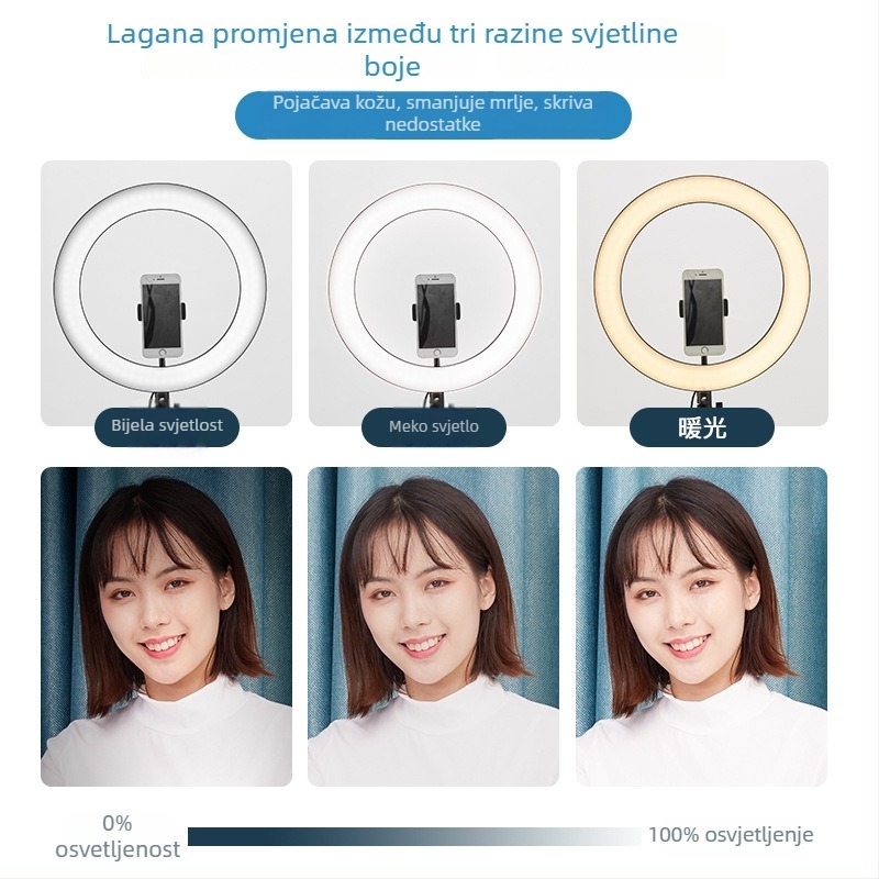 Kružna LED lampica za telefon za selfie i live streaming – 5V, 5W, 3000–6500K, podesiva jačina svjetla