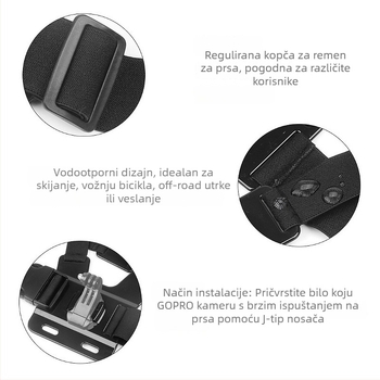 Fiksni držač ramena s 360° nosivim remenom za sportsku kameru; materijal platno + plast; kompatibilan sa svim sportskim kamerama; marka Neutral