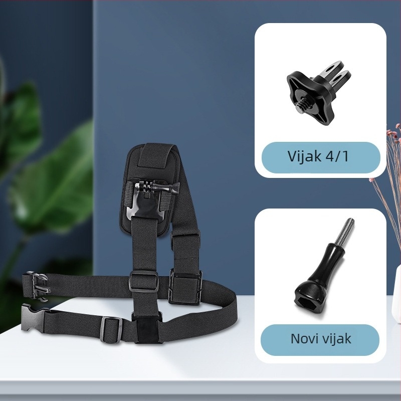 Fiksni držač ramena s 360° nosivim remenom za sportsku kameru; materijal platno + plast; kompatibilan sa svim sportskim kamerama; marka Neutral