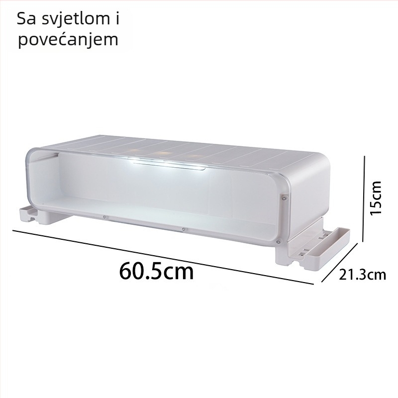 Uredski izvlačni nosač monitora s kutijom za pohranu na radnom stolu – plast, 1 sloj, japanski stil vučnog dizajna, montaža na stol