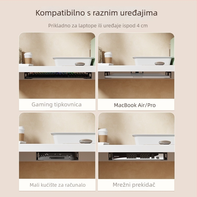 Držač za skladištenje prijenosnog računala ispod stola, plastična konstrukcija, model: Under-table storage bracket, težina 200 g, uveden 2024
