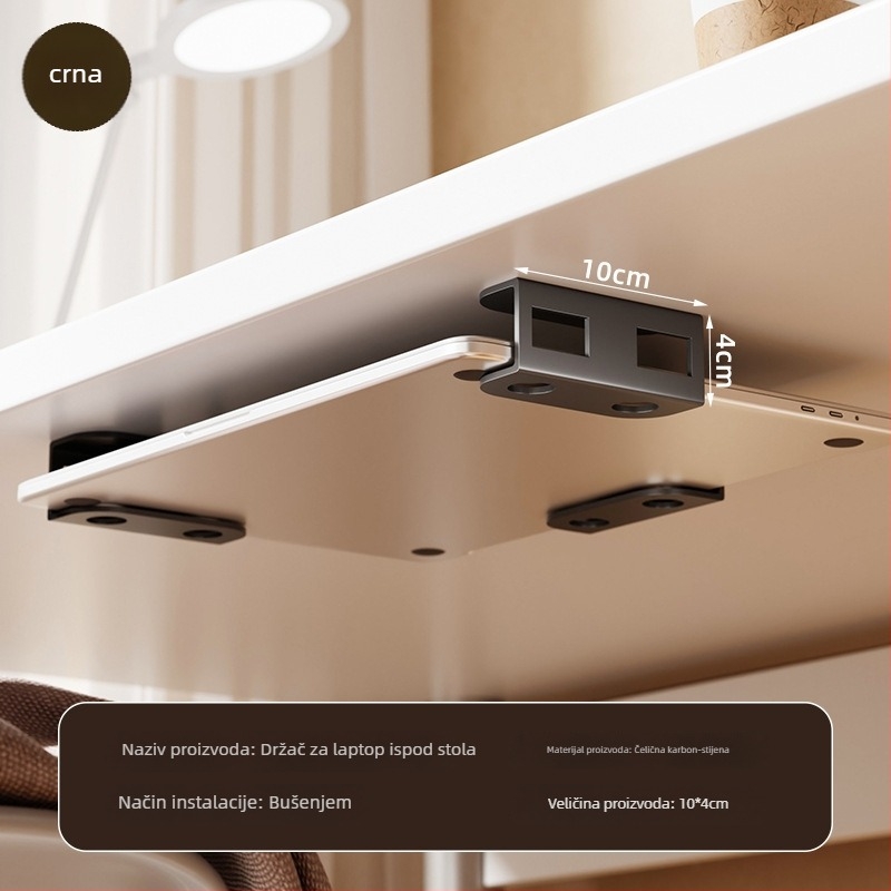 Držač za skladištenje prijenosnog računala ispod stola, plastična konstrukcija, model: Under-table storage bracket, težina 200 g, uveden 2024