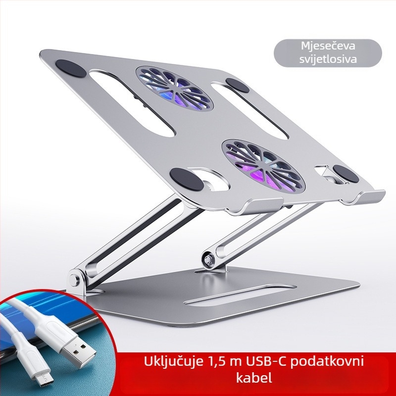 Stojak za hlađenje prijenosnog računala, aluminijska legura, model P43F, kompatibilan s uređajima od 14–17,3 inča, težina 853 g, tip podizanja