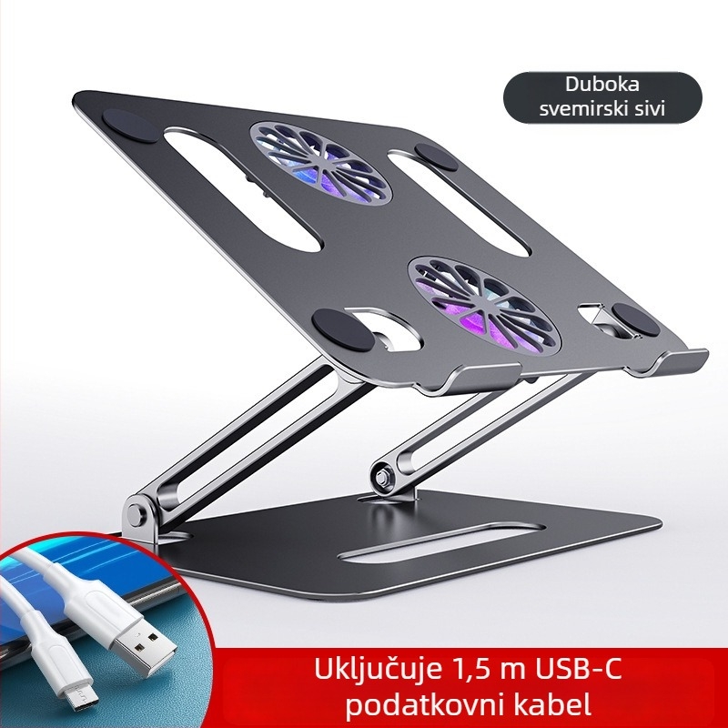 Stojak za hlađenje prijenosnog računala, aluminijska legura, model P43F, kompatibilan s uređajima od 14–17,3 inča, težina 853 g, tip podizanja