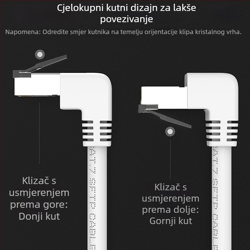 Cat7 mrežni produžni kabel s RJ45 muškim–ženskim kutnim adapterom; duljine: 0.5 m, 1 m, 1.5 m, 2 m, 3 m
