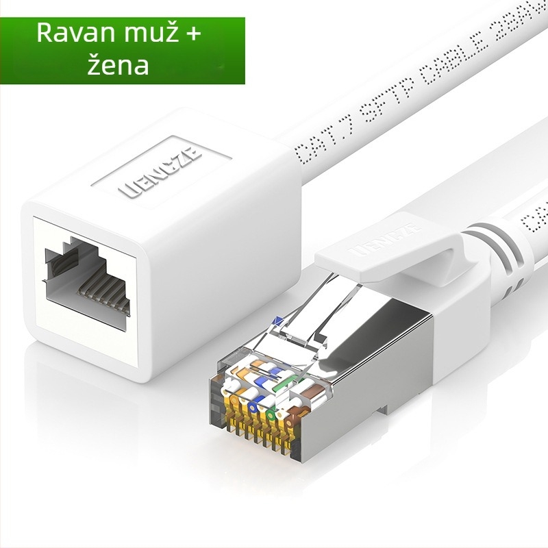 Cat7 mrežni produžni kabel s RJ45 muškim–ženskim kutnim adapterom; duljine: 0.5 m, 1 m, 1.5 m, 2 m, 3 m