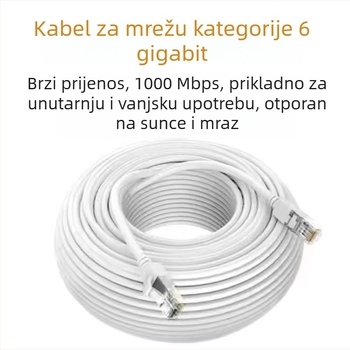 Cat6 Ethernet kabel s kristalnom glavom, bakreni vodiči, unutarnja i vanjska uporaba, kompatibilan s ADSL