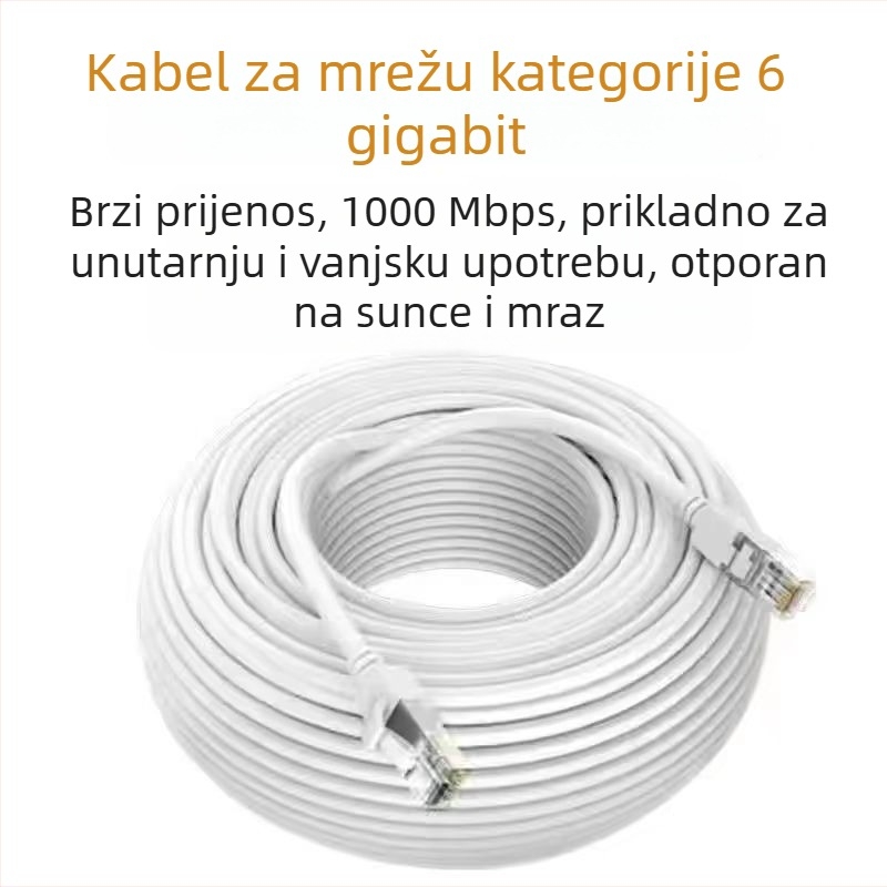 Cat6 Ethernet kabel s kristalnom glavom, bakreni vodiči, unutarnja i vanjska uporaba, kompatibilan s ADSL