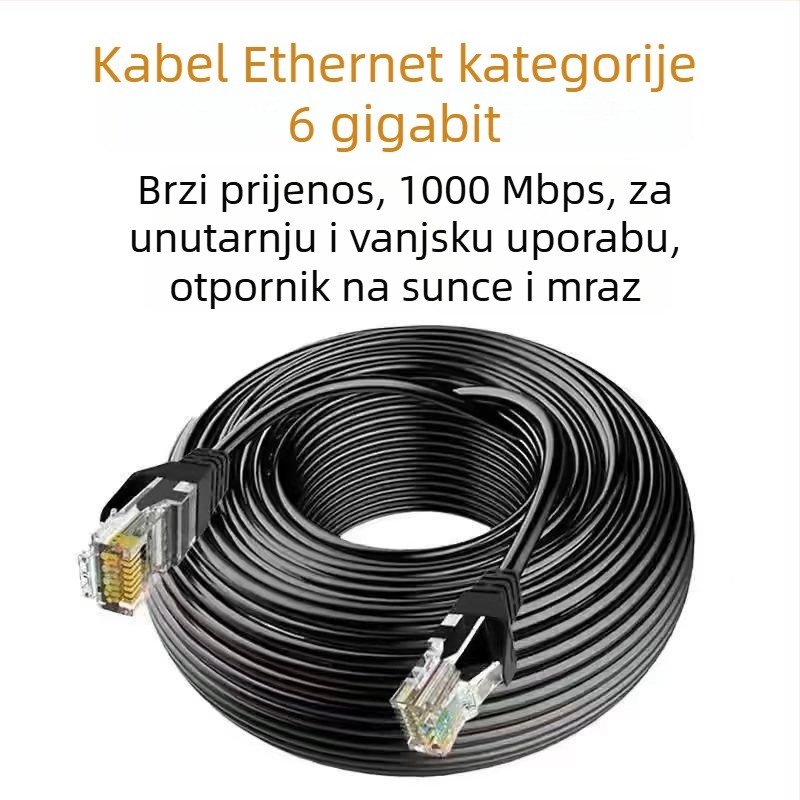 Cat6 Ethernet kabel s kristalnom glavom, bakreni vodiči, unutarnja i vanjska uporaba, kompatibilan s ADSL