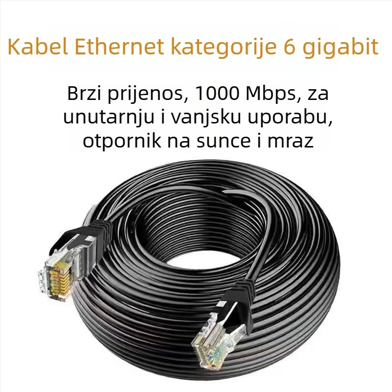 Cat6 Ethernet kabel s kristalnom glavom, bakreni vodiči, unutarnja i vanjska uporaba, kompatibilan s ADSL