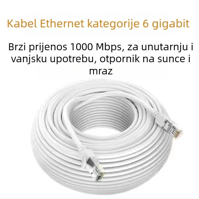 Cat6 Ethernet kabel s kristalnom glavom, bakreni vodiči, unutarnja i vanjska uporaba, kompatibilan s ADSL
