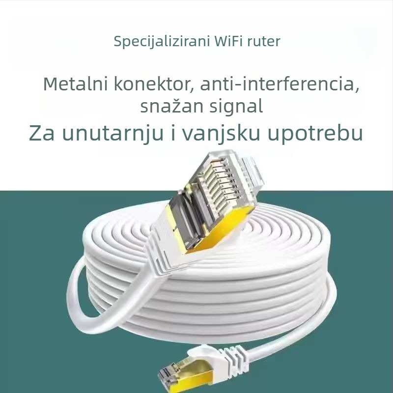 Cat6 Ethernet kabel s kristalnom glavom, bakreni vodiči, unutarnja i vanjska uporaba, kompatibilan s ADSL