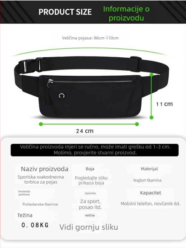 Sportski pojas za struk – Oxford tkanina, prozračan, vodootporan, ultra lagan, unisex, za aktivnosti na otvorenom