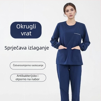 Unisex medicinski scrubs set s V izrezom, poliestersko-elastanski materijal, dugi rukav, jesen 2025