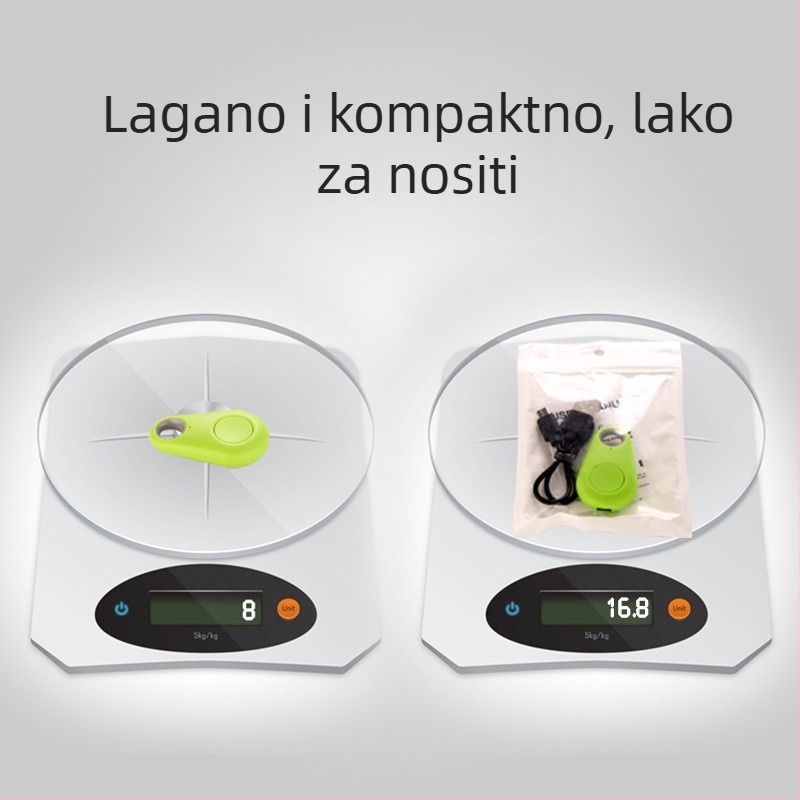 Bluetooth uređaj za sprječavanje gubljenja ključeva, torbi i kućnih ljubimaca s dizajnom kapljice vode; domet 15–30 m; alarm, fotografiranje i snimanje; ABS kućište