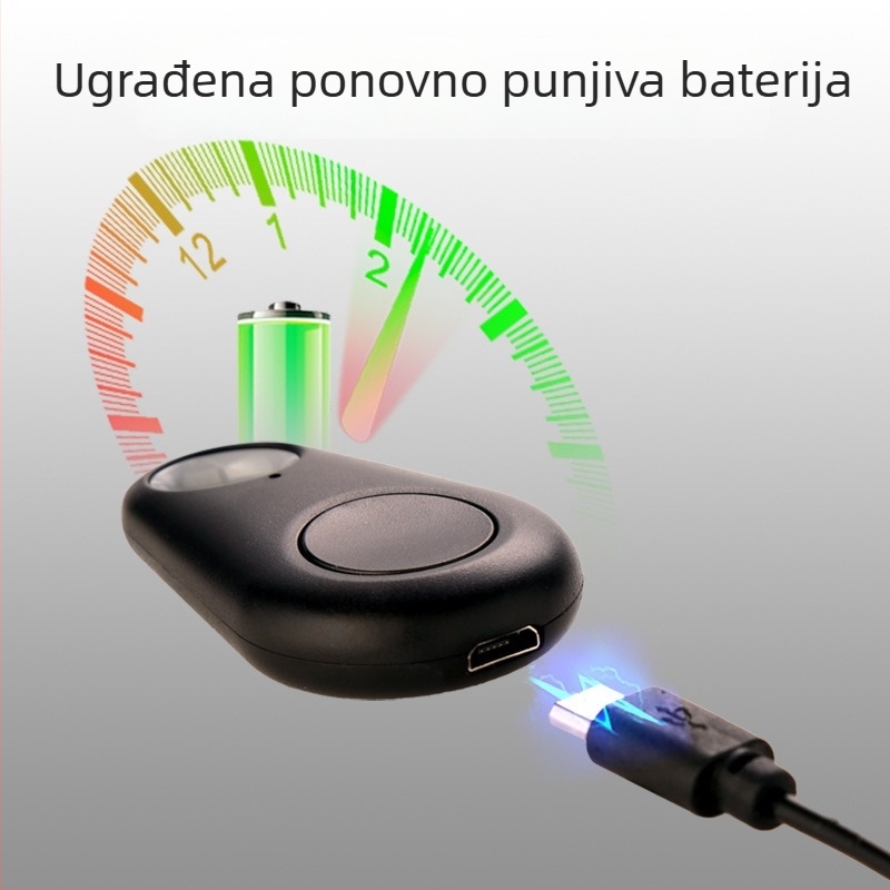 Bluetooth uređaj za sprječavanje gubljenja ključeva, torbi i kućnih ljubimaca s dizajnom kapljice vode; domet 15–30 m; alarm, fotografiranje i snimanje; ABS kućište
