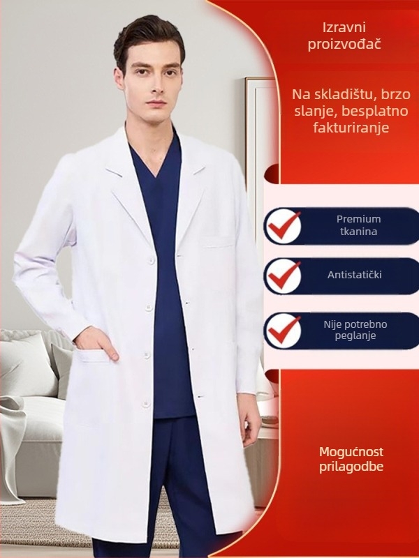 Unisex liječnički kaput za stomatološku estetiku i plastičnu kirurgiju, antistatika i anti-wrinkle zaštita, radijacijska zaštita, poliester s karbonskim vlaknima, rukavi 3/4, V-izrez