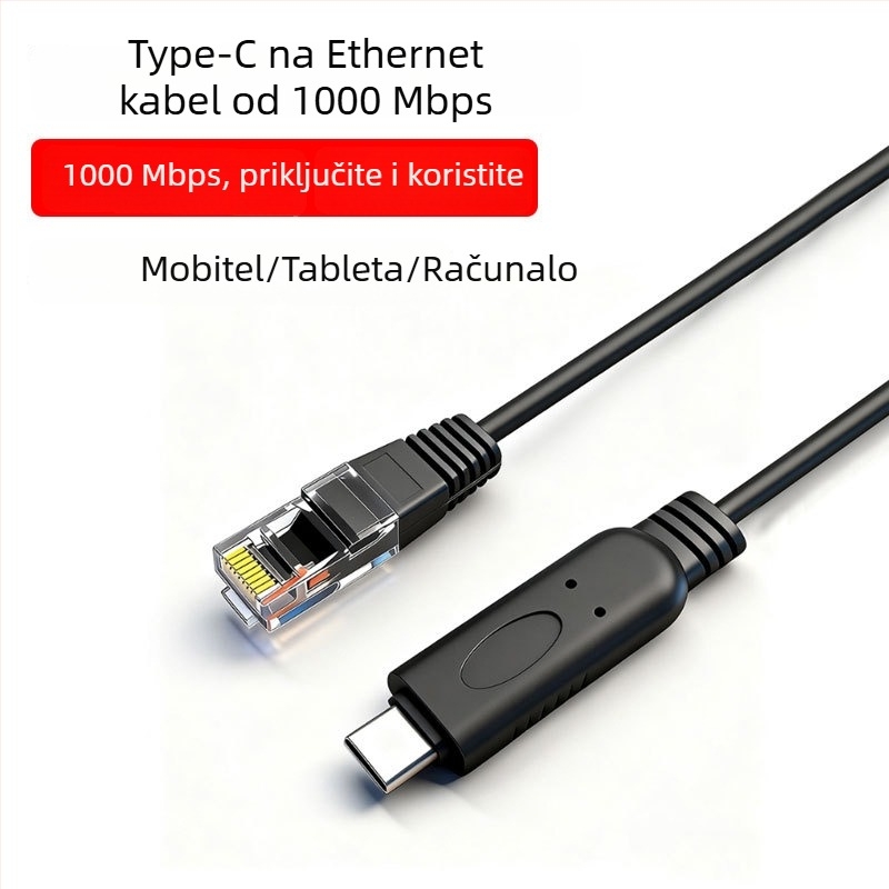 USB-C do Gigabit Ethernet kabel Cat6, RJ-45, 1000 Mbps za prijenosna računala i usmjerivače