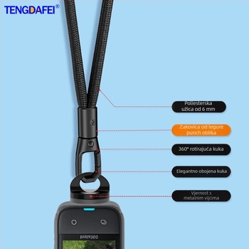 Remen za akcijsku kameru Insta360 X4/AcePro/X5/Go3/RS – poliester s metalnom kopčom, anti-gubitak užet, prilagođeni logotip