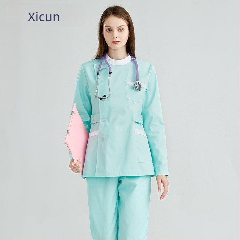 Uniforma za medicinsku sestru za stomatološke i kozmetičke salone, set gornji dio i hlače, prozračan mrežasti materijal, pamuk-poliester smjesa, okrugli izrez, kratki rukavi, unisex