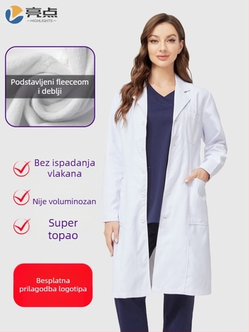 Medicinski halat s flis podstavom, unisex, anti-statistički, dugi rukavi, duljina kaputa 80–100 cm