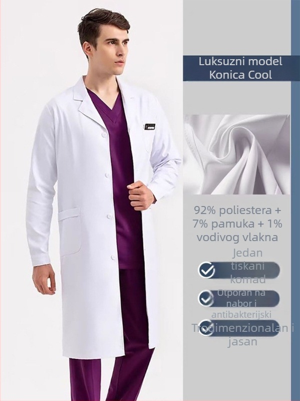 Medicinski halat s flis podstavom, unisex, anti-statistički, dugi rukavi, duljina kaputa 80–100 cm