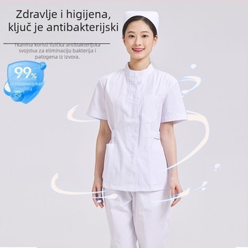 Dvo-dijelni set medicinske sestre: gornji dio s plisiranim okruglim izrezom i hlače, chenille tkanina, upijanje vlage, unisex