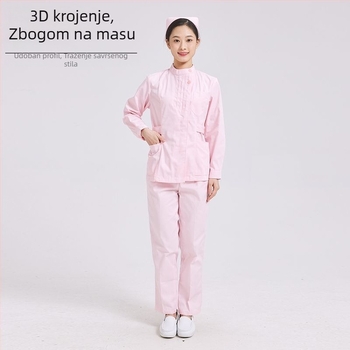 Dvo-dijelni set medicinske sestre: gornji dio s plisiranim okruglim izrezom i hlače, chenille tkanina, upijanje vlage, unisex