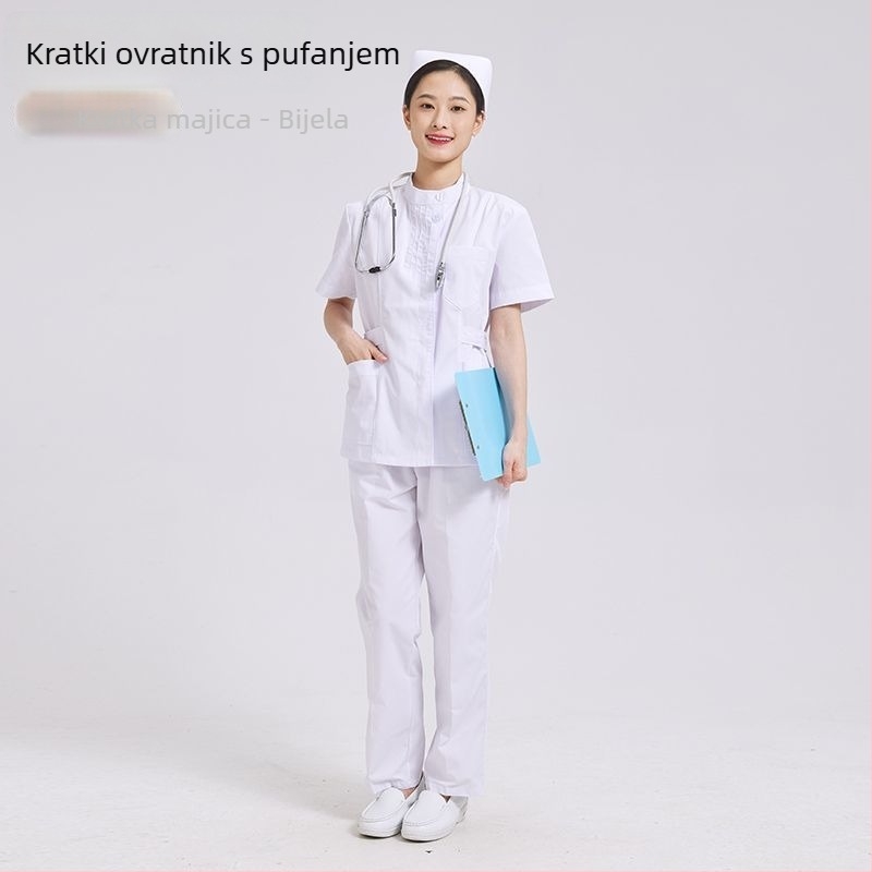 Dvo-dijelni set medicinske sestre: gornji dio s plisiranim okruglim izrezom i hlače, chenille tkanina, upijanje vlage, unisex