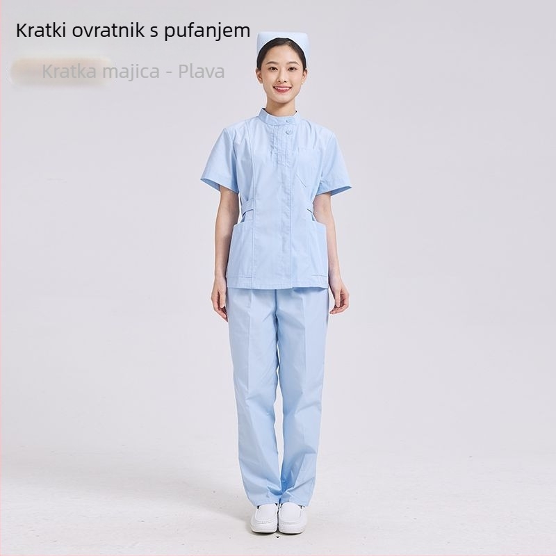 Dvo-dijelni set medicinske sestre: gornji dio s plisiranim okruglim izrezom i hlače, chenille tkanina, upijanje vlage, unisex