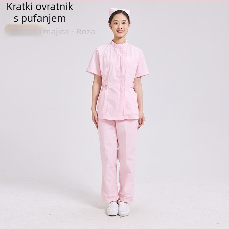 Dvo-dijelni set medicinske sestre: gornji dio s plisiranim okruglim izrezom i hlače, chenille tkanina, upijanje vlage, unisex