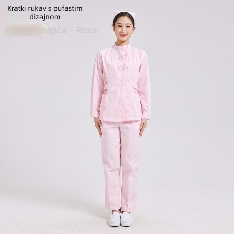 Dvo-dijelni set medicinske sestre: gornji dio s plisiranim okruglim izrezom i hlače, chenille tkanina, upijanje vlage, unisex