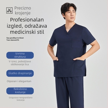 Kirurški scrub set – unisex, kratki rukavi, V-neck, 95% poliester, otporan na kiseline i lužine, kompletan set