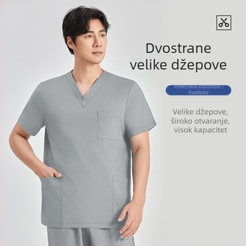 Kirurški scrub set – unisex, kratki rukavi, V-neck, 95% poliester, otporan na kiseline i lužine, kompletan set