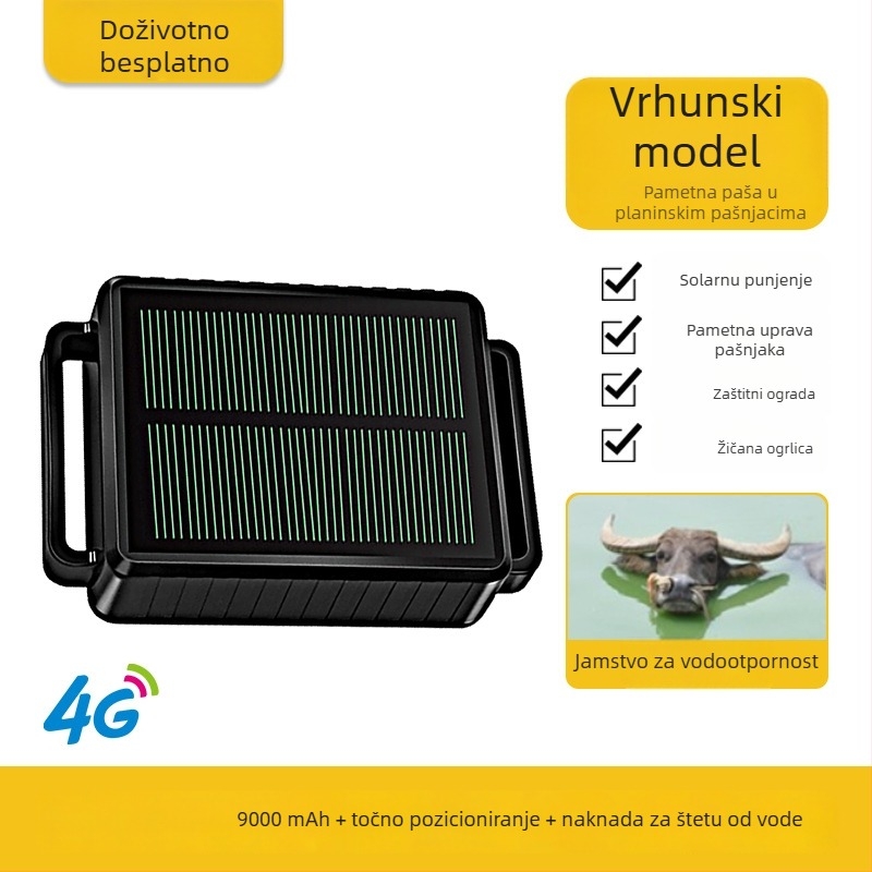TYNY065 GPS locator za velike životinje, 4G praćenje, točnost 3 m, alarmi: prekid napajanja, mobilni alarm, ograda, solarno punjenje