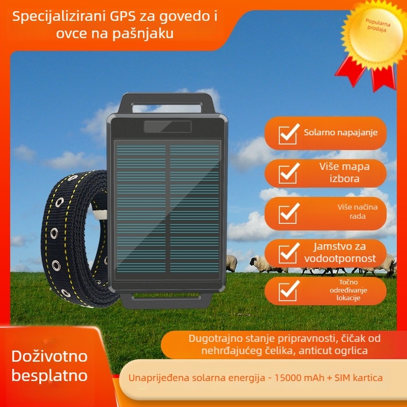 TYNY065 GPS locator za velike životinje, 4G praćenje, točnost 3 m, alarmi: prekid napajanja, mobilni alarm, ograda, solarno punjenje