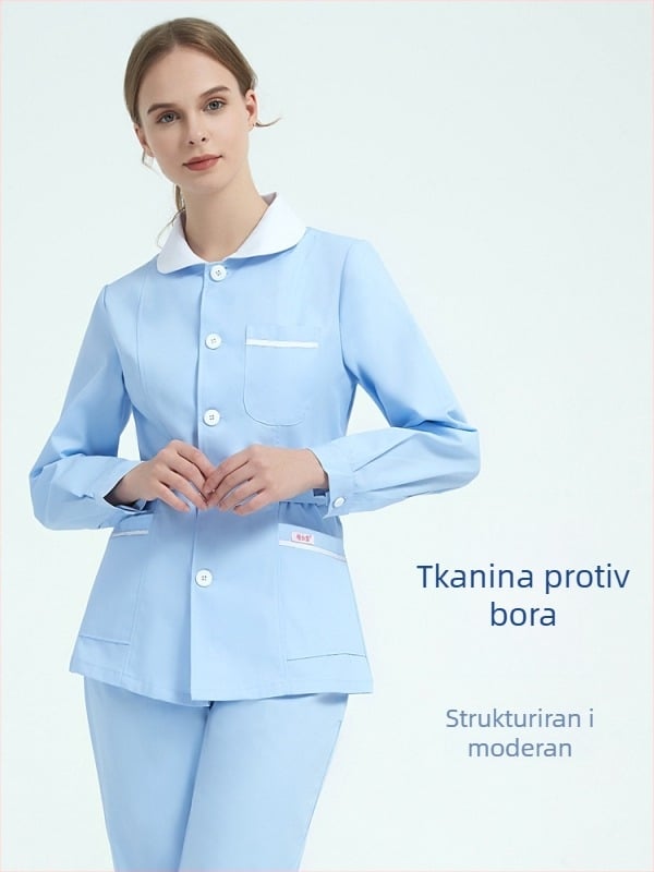 Medicinska sestra uniforma, dvodjelni komplet s ovratnikom nalik lutki, dugi rukavi, zima, pamuk-mješavina