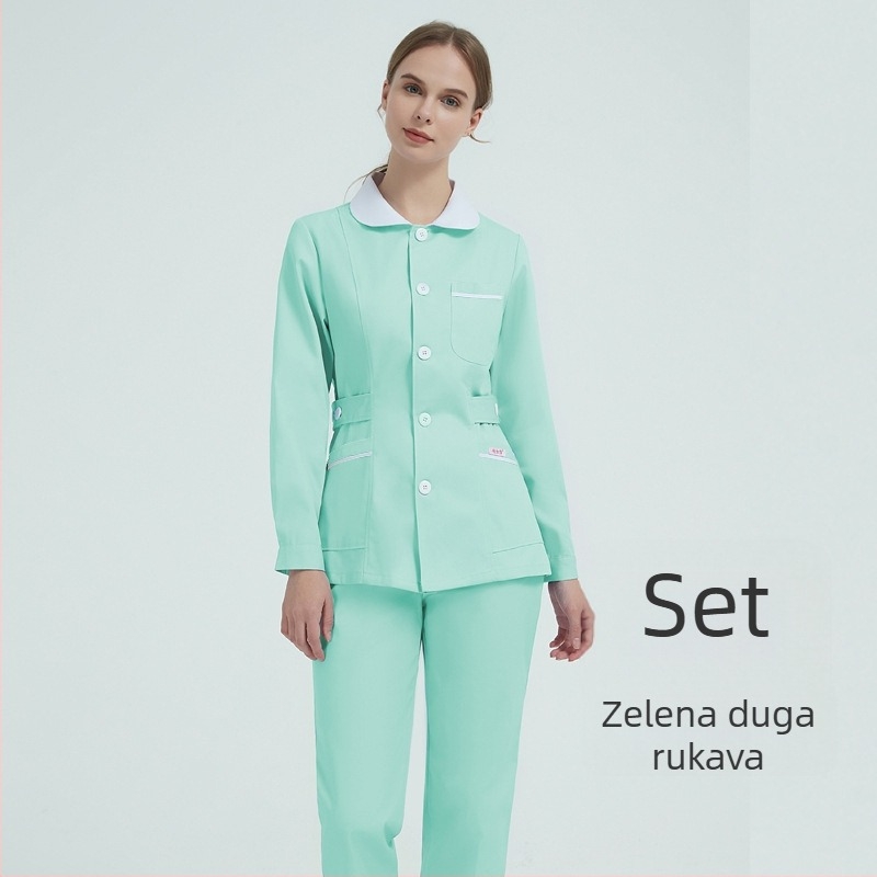 Medicinska sestra uniforma, dvodjelni komplet s ovratnikom nalik lutki, dugi rukavi, zima, pamuk-mješavina