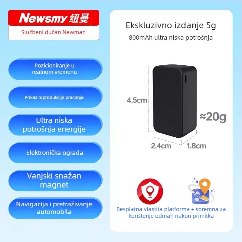 Newman Beidou GPS lokator za vozila – instalacija bez, praćenje 5G; model M11, 512 MB memorije; preciznost pozicioniranja 0–30 m; alarmni načini: vibracija, mobilni alarm, ograda, prekoračenje brzine; vijek baterije 3 godine